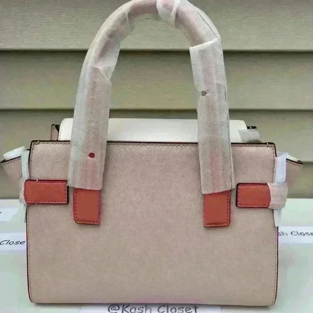 Michael Kors Carmen Medium Satchel Purse Color Block Belted Saffiano Leather - Picture 5 of 10